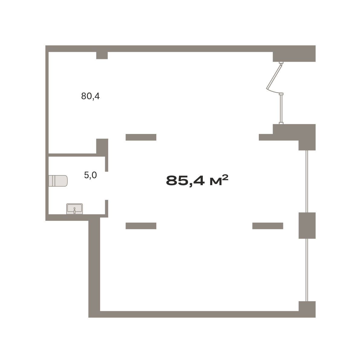 Планировка Коммерческое помещение №ДМУ03-Н6.1.2, 85.4 м²