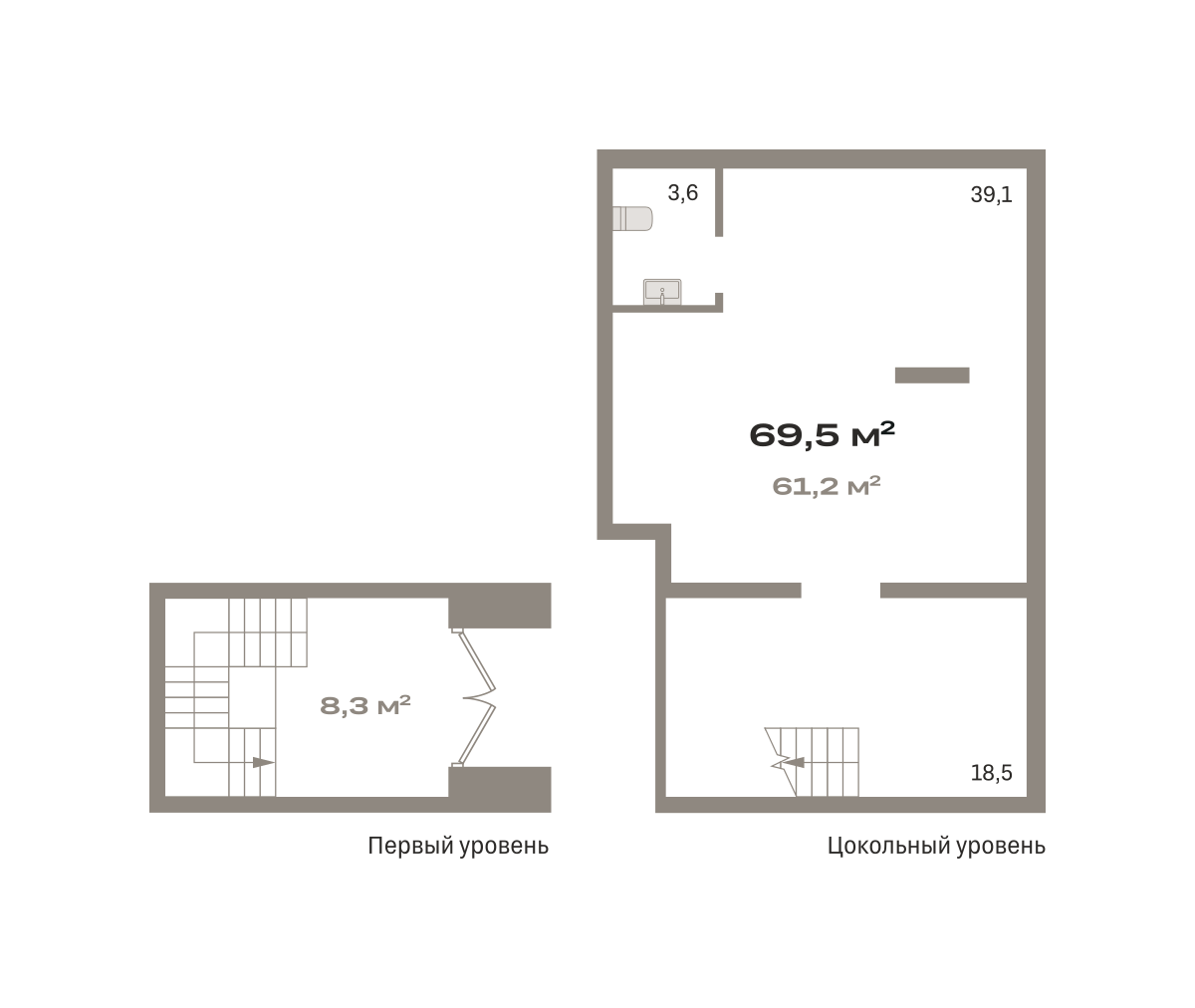 Планировка Коммерческое помещение №ОКТ-08-н-2-2.-1.1, 69.5 м²