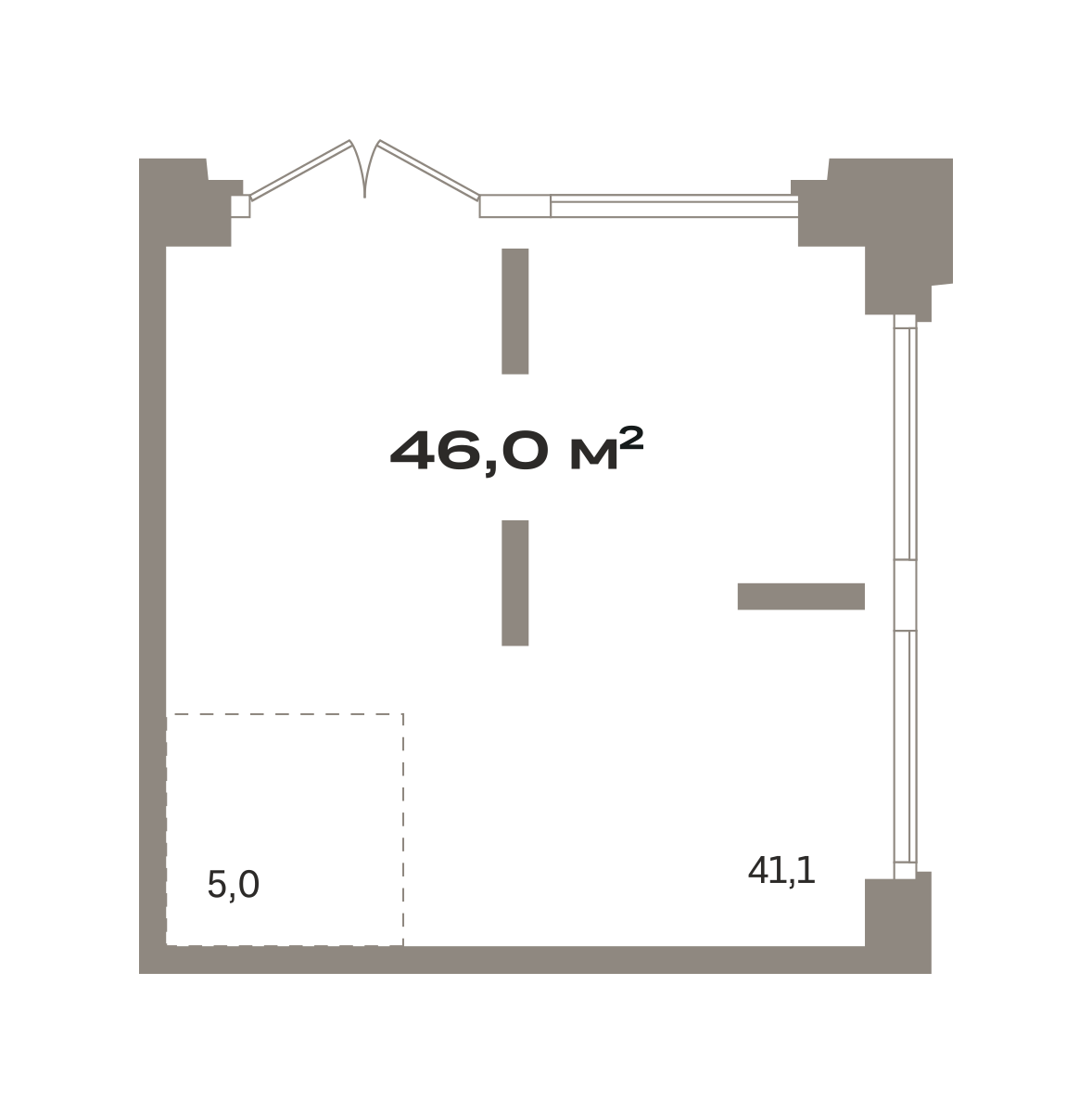 Планировка Коммерческое помещение №ЗРК05.1-Н1.1.1, 46 м²