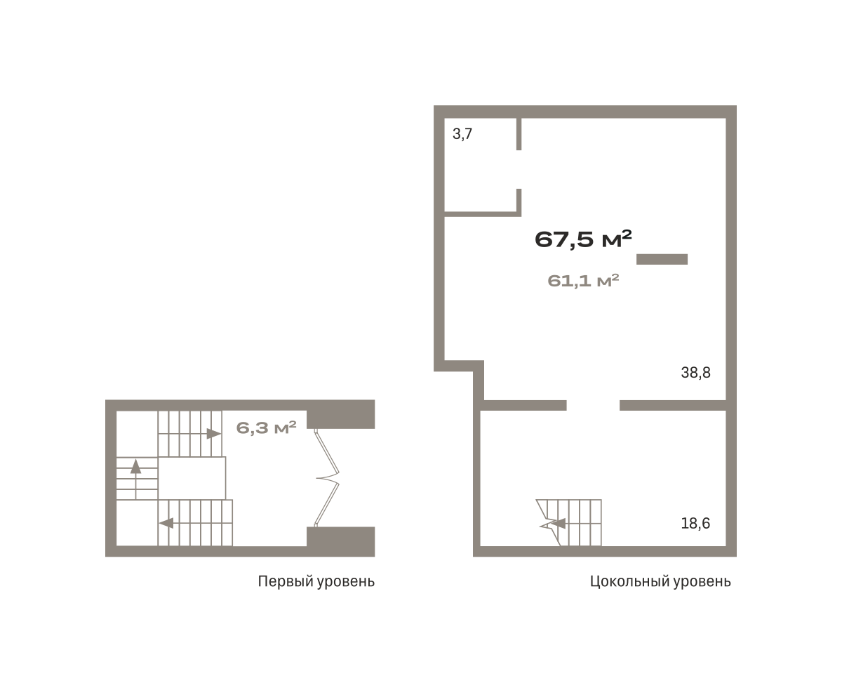 Планировка Коммерческое помещение №ОКТ09-Н4.-1.4, 67.5 м²