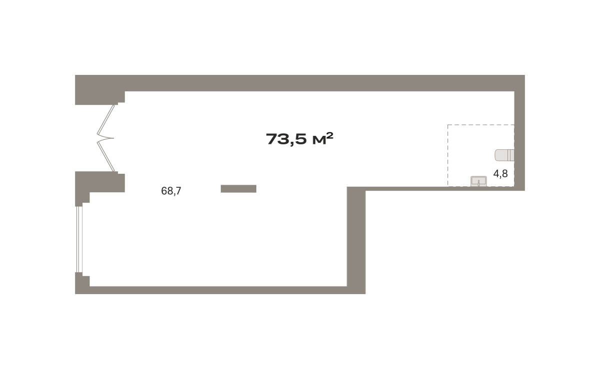 Планировка Коммерческое помещение №РСП03.1-Н8.1.2, 73.5 м²