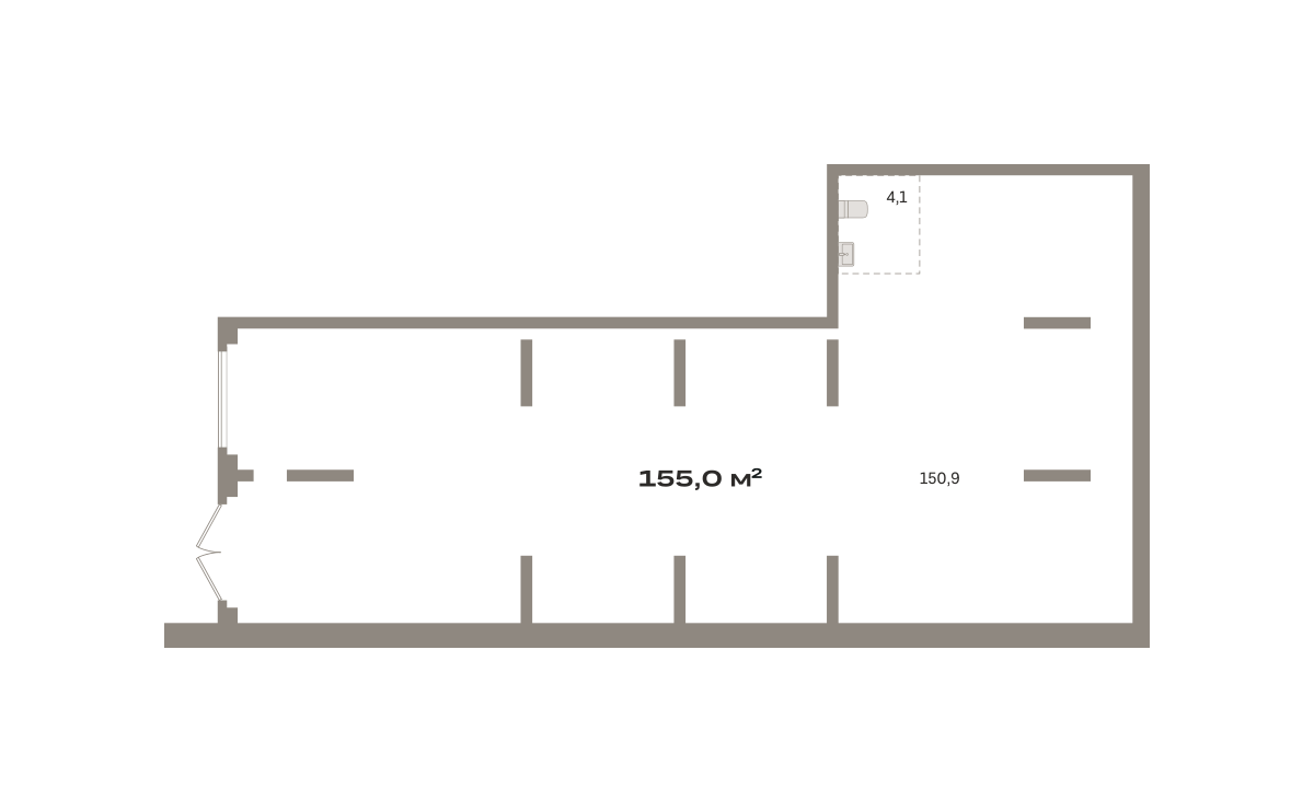 Планировка Коммерческое помещение №РСП03.1-Н1.1.2, 155 м²