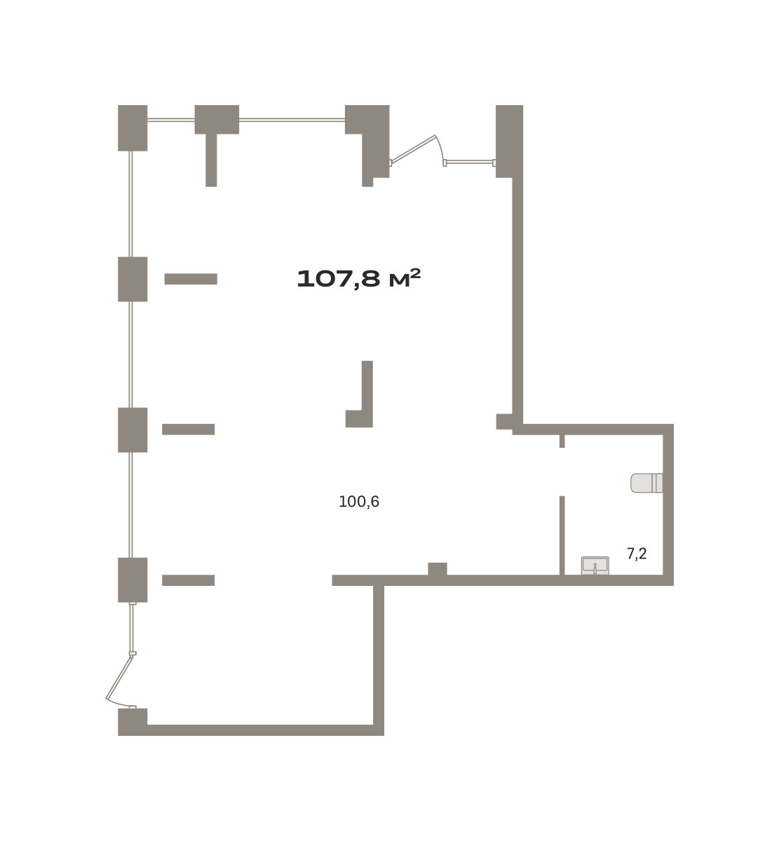 Планировка Коммерческое помещение №ДМУ03-Н4.1.1, 107.8 м²