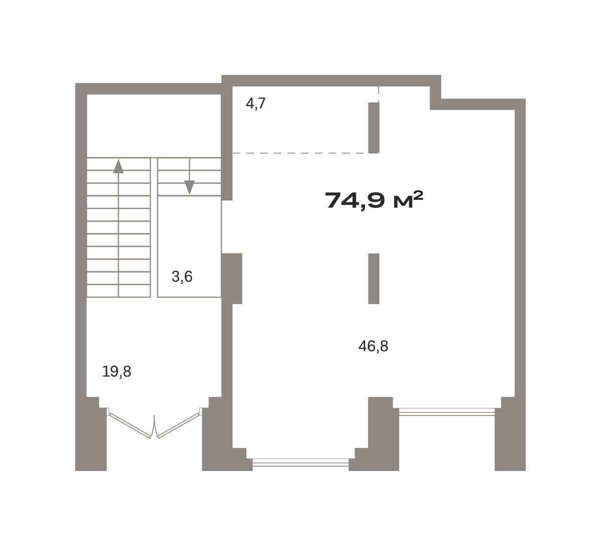 Планировка Коммерческое помещение №РПТ04-Н4.2.1, 74.9 м²