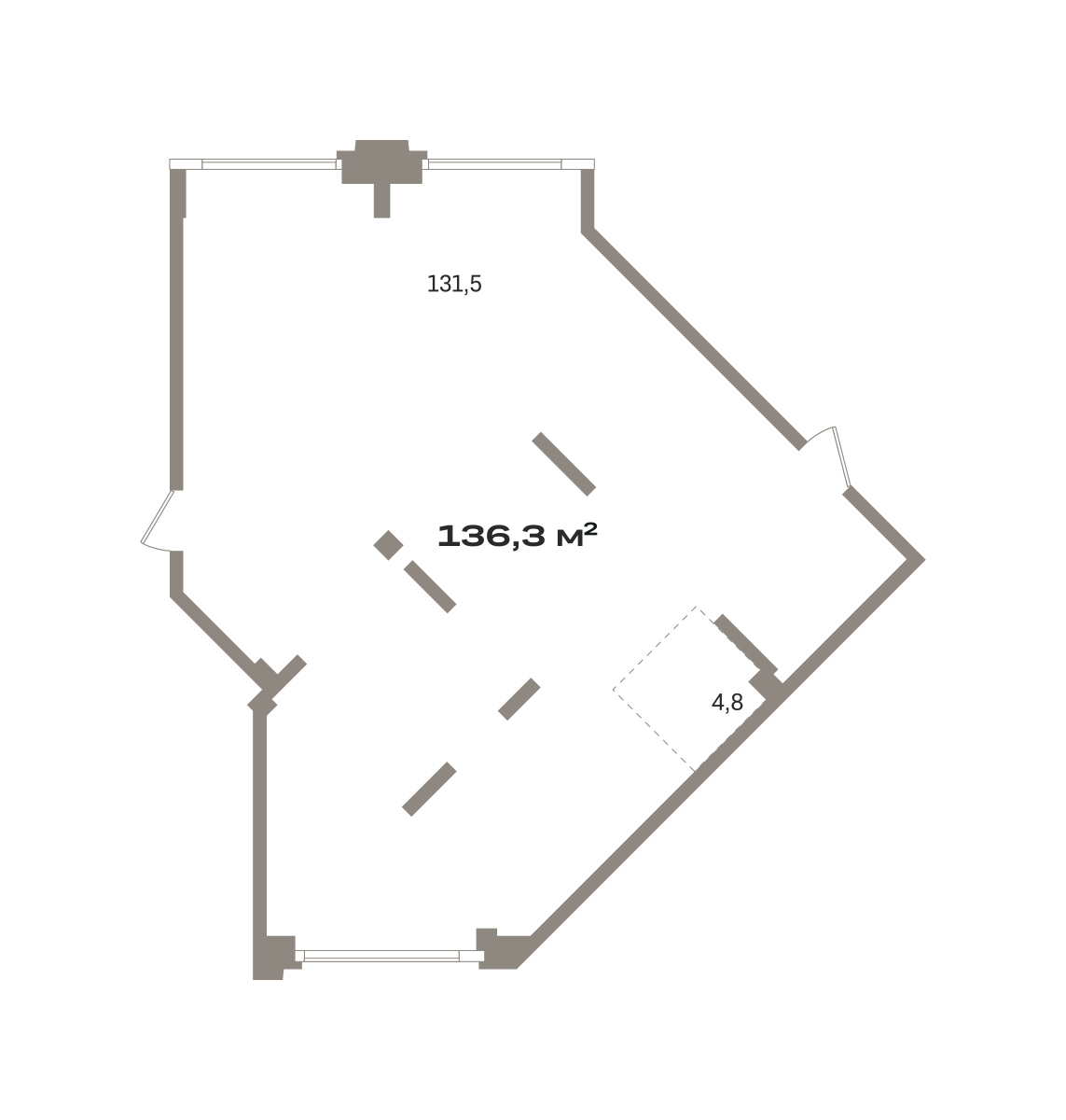 Коммерческое помещение №ЗРК05.1-Н1.2.2, 136.3 м²