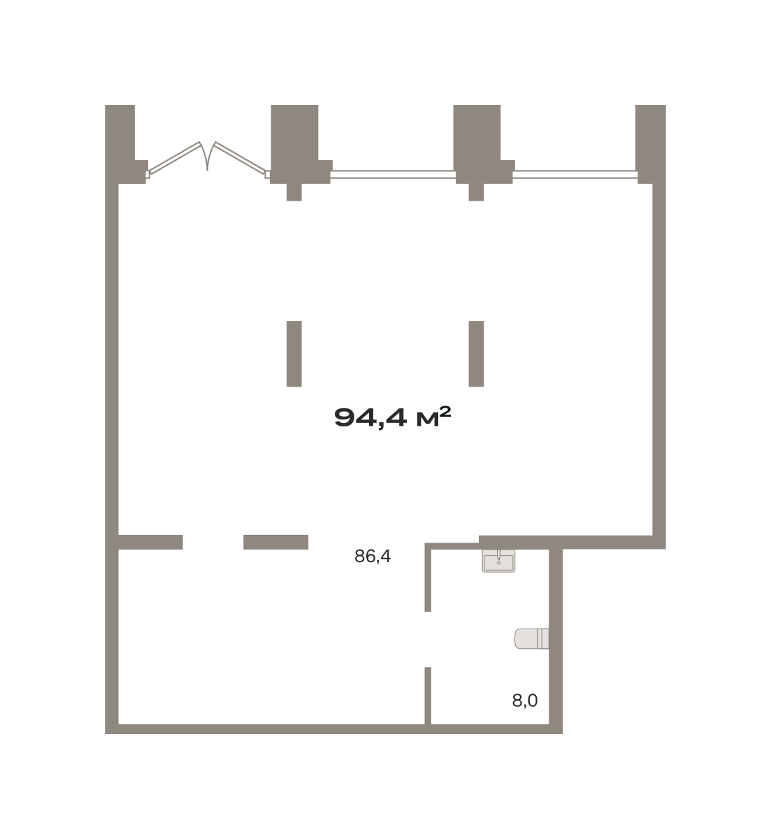 Коммерческое помещение №РСП-02-Н-3-3.1.1, 94.4 м²