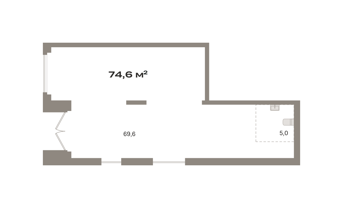 Коммерческое помещение №РСП03.1-Н8.1.1, 74.6 м²