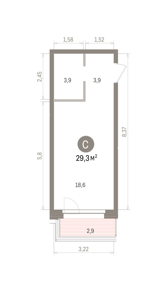 Квартира 29.3 кв. м