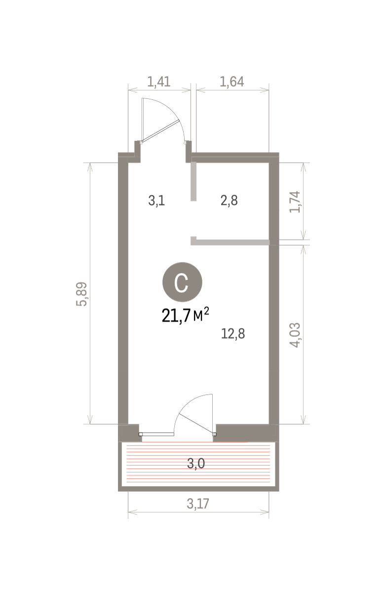 Квартира 21.7 кв. м