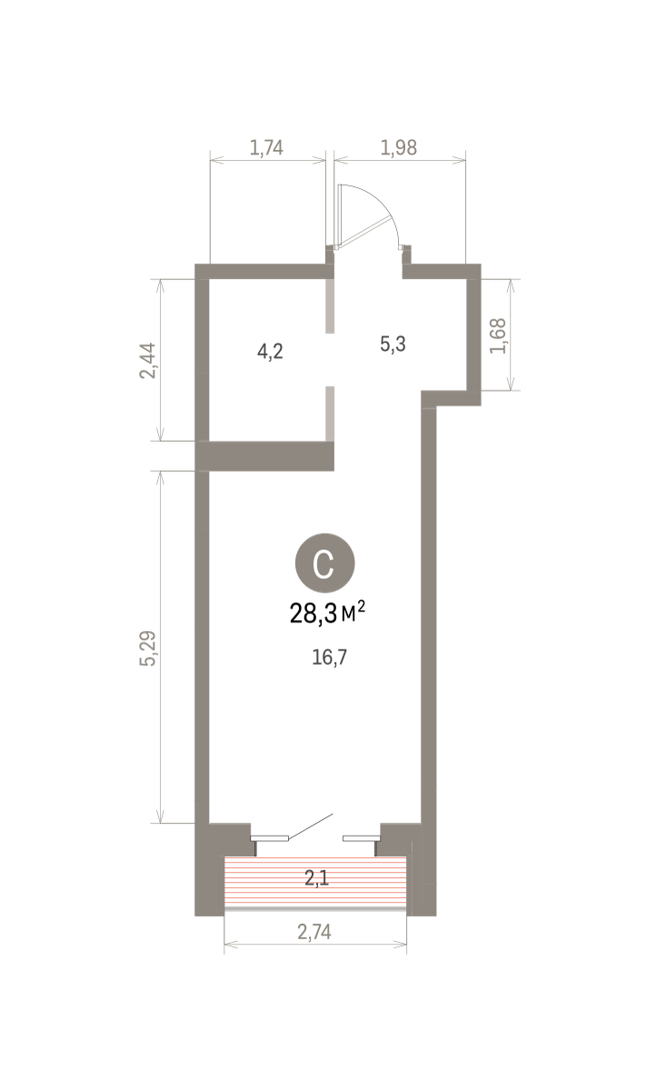 Квартира 28.3 кв. м