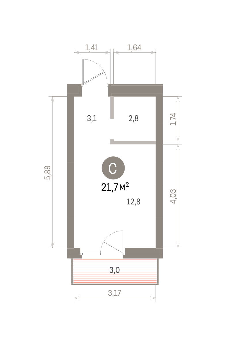 Квартира 21.7 кв. м