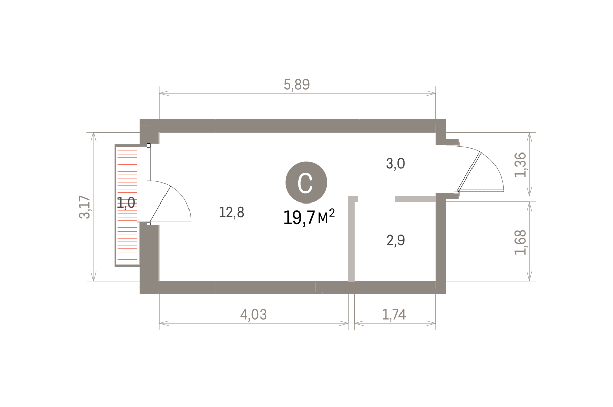 Квартира 19.7 кв. м
