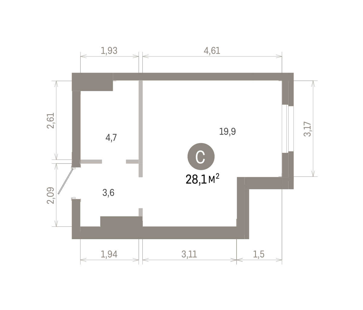 Квартира 27.7 кв. м