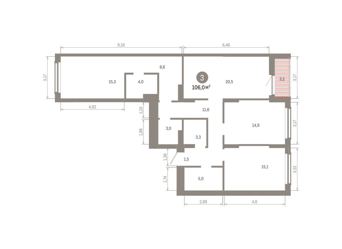 3-комнатная квартира, 105.97 кв.м, Кварталы Драверта, изображение-2