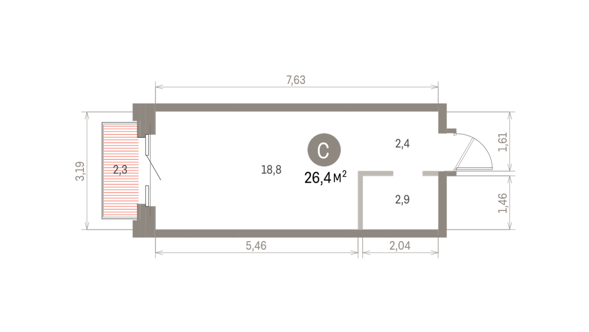 Квартира 26.4 кв. м