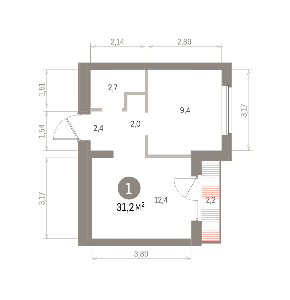 1 комн. Квартира 31.2 кв. м
