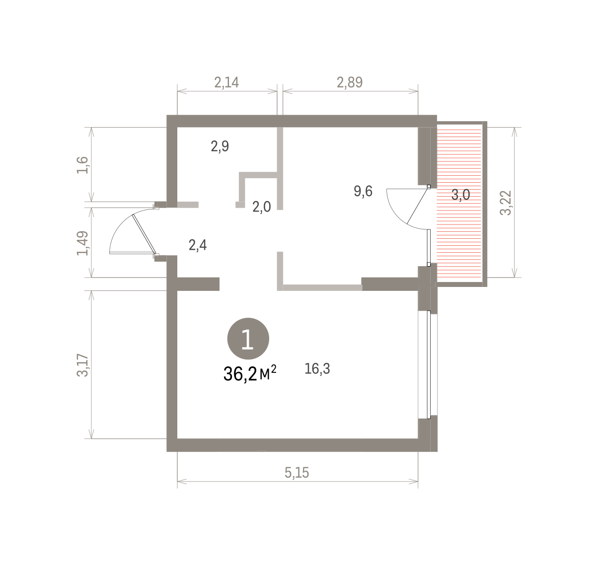 1 комн. Квартира 36.2 кв. м