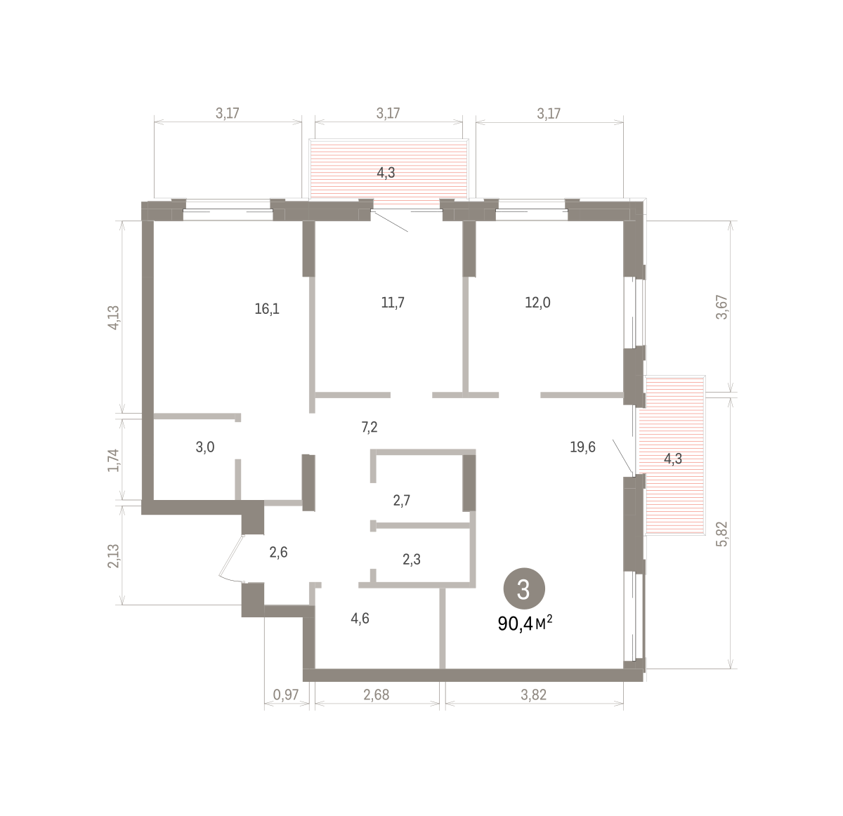 3-комнатная квартира, 90.37 кв.м, Кварталы Драверта, изображение-2