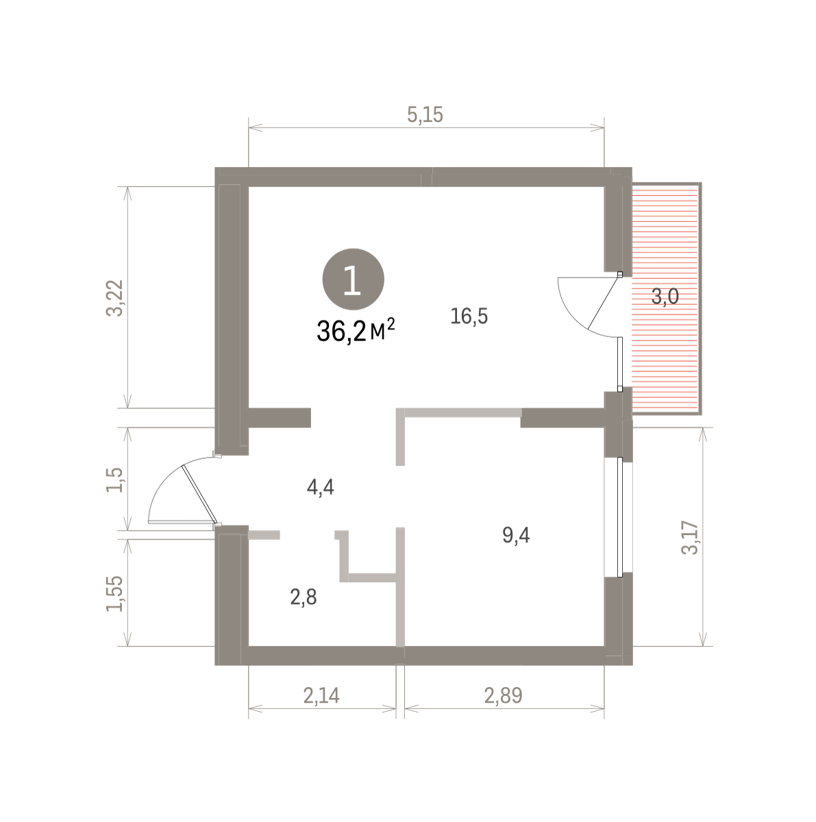 1 комн. Квартира 36.2 кв. м