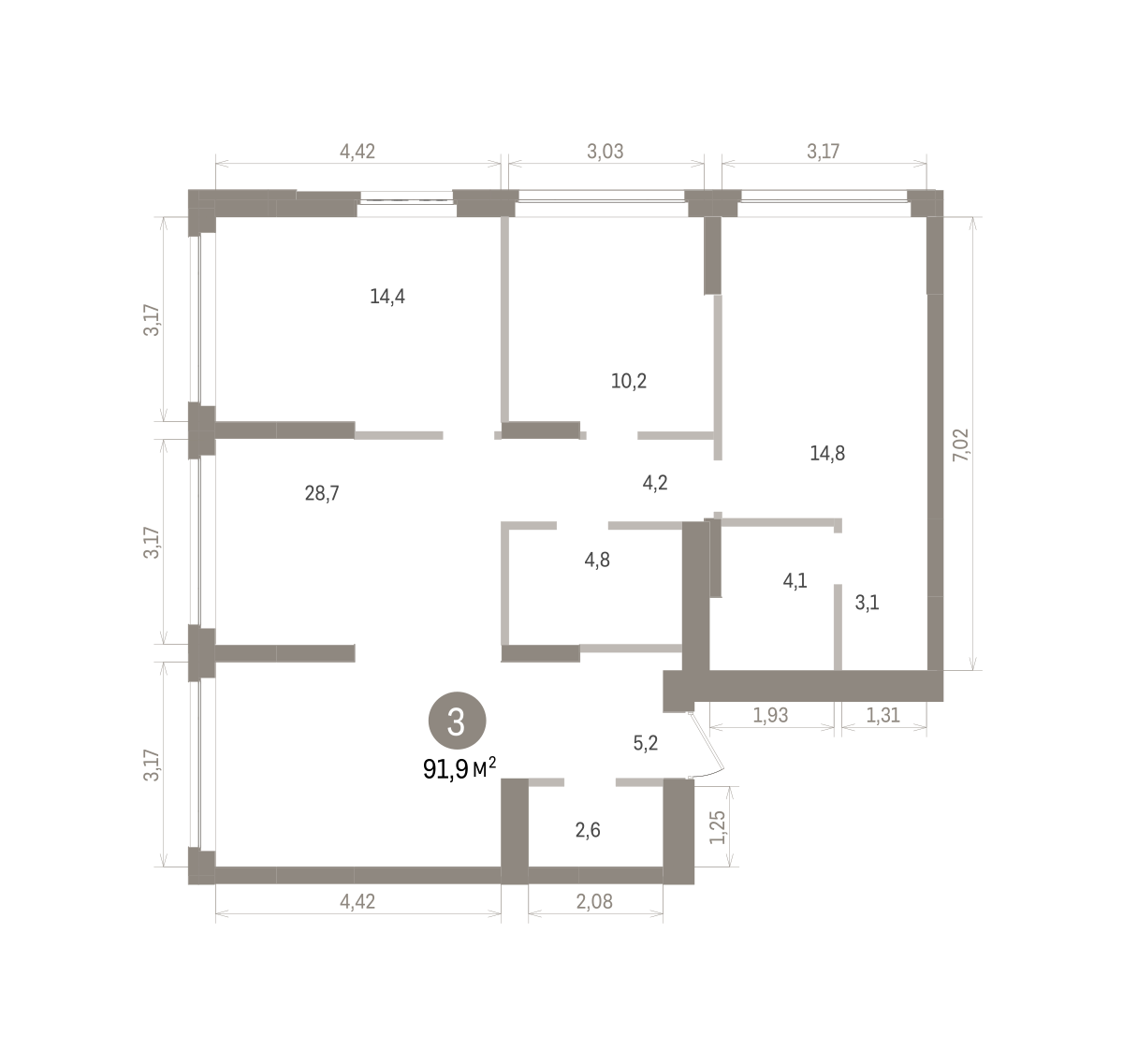 3-комнатная квартира, 91.9 кв.м, Кварталы Драверта, изображение-2