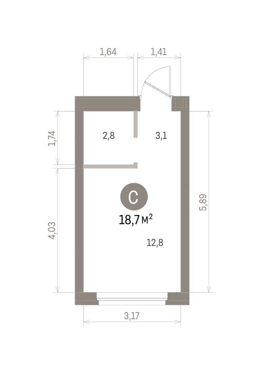 Квартира 18.7 кв. м