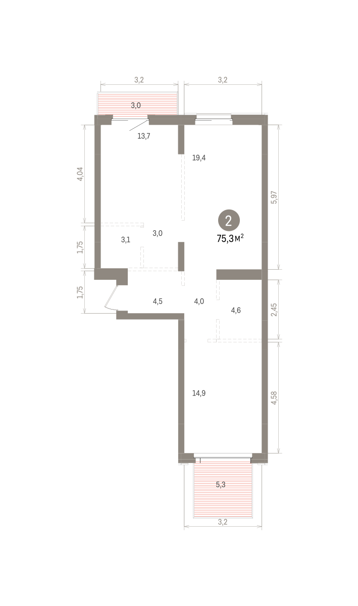 2-комнатная квартира, 75.31 кв.м, Кварталы Драверта, изображение-2