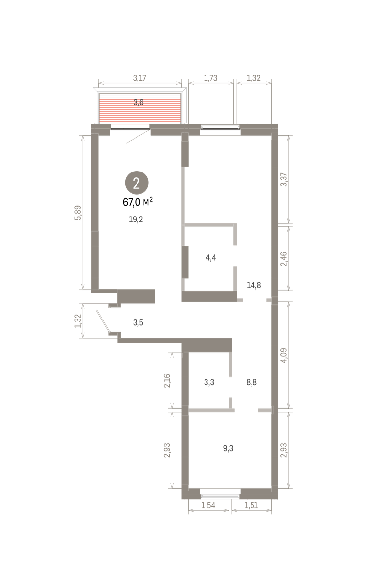 2-комнатная квартира, 66.98 кв.м, Кварталы Драверта, изображение-2