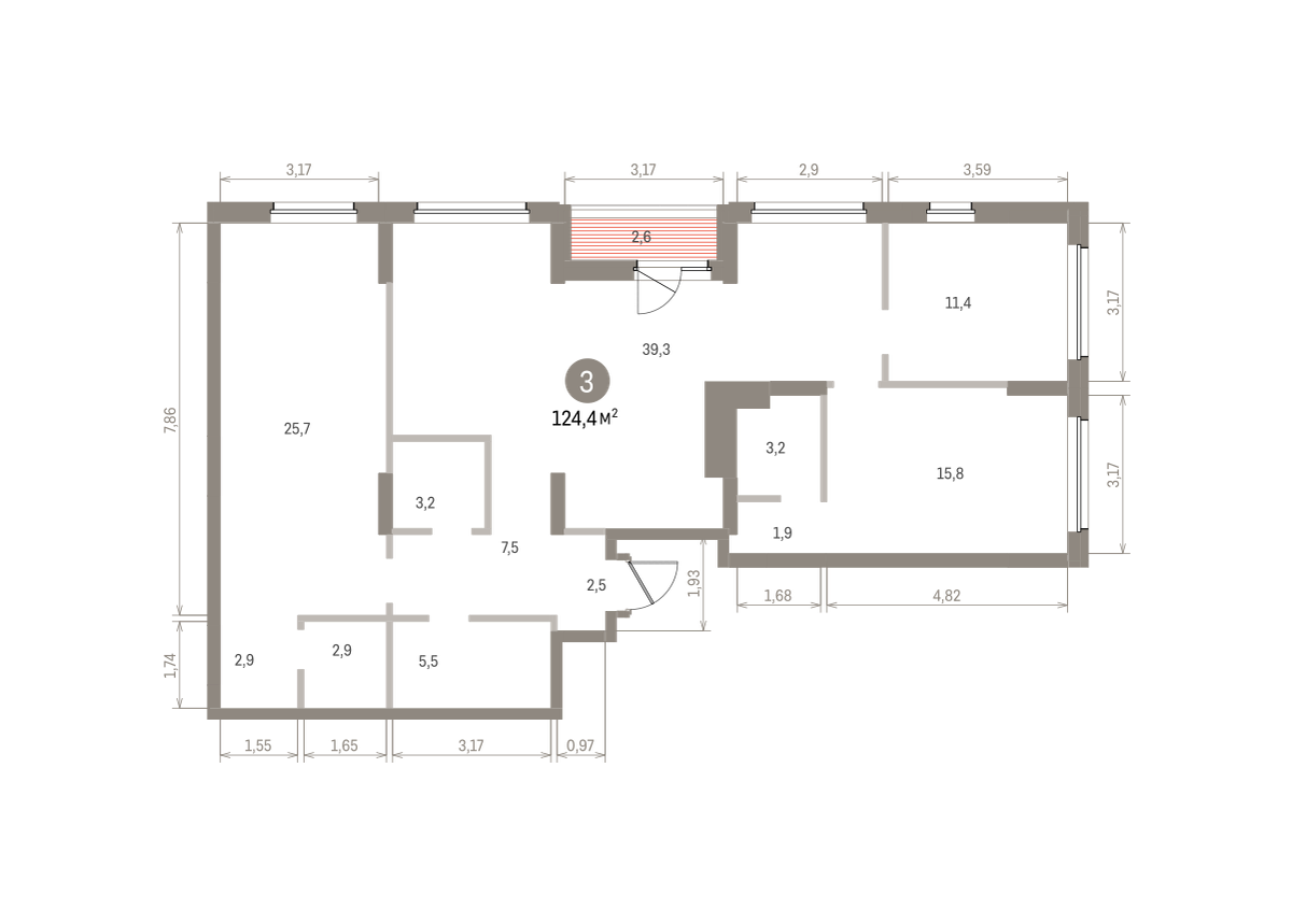3 комн. Квартира 124.4 кв. м