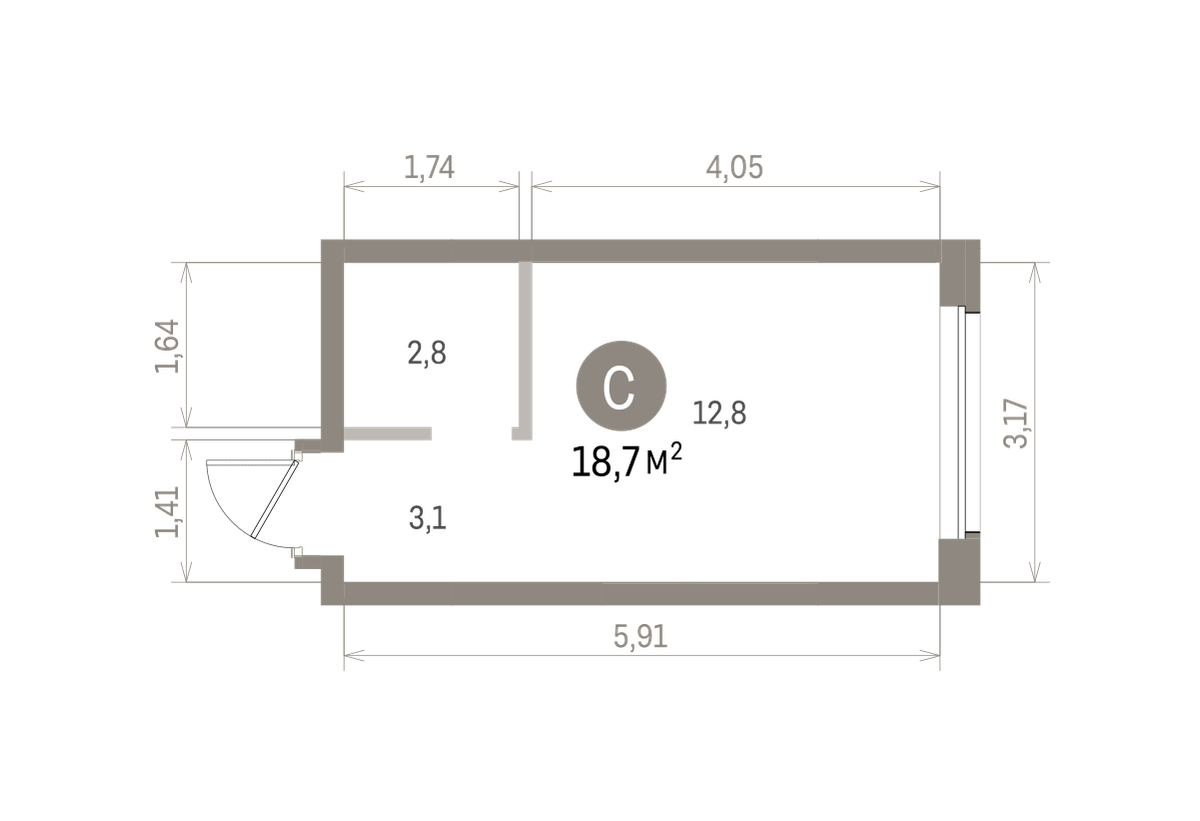 Квартира 18.7 кв. м