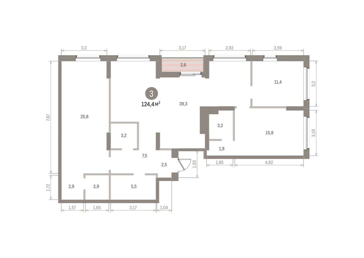 3 комн. Квартира 124.4 кв. м
