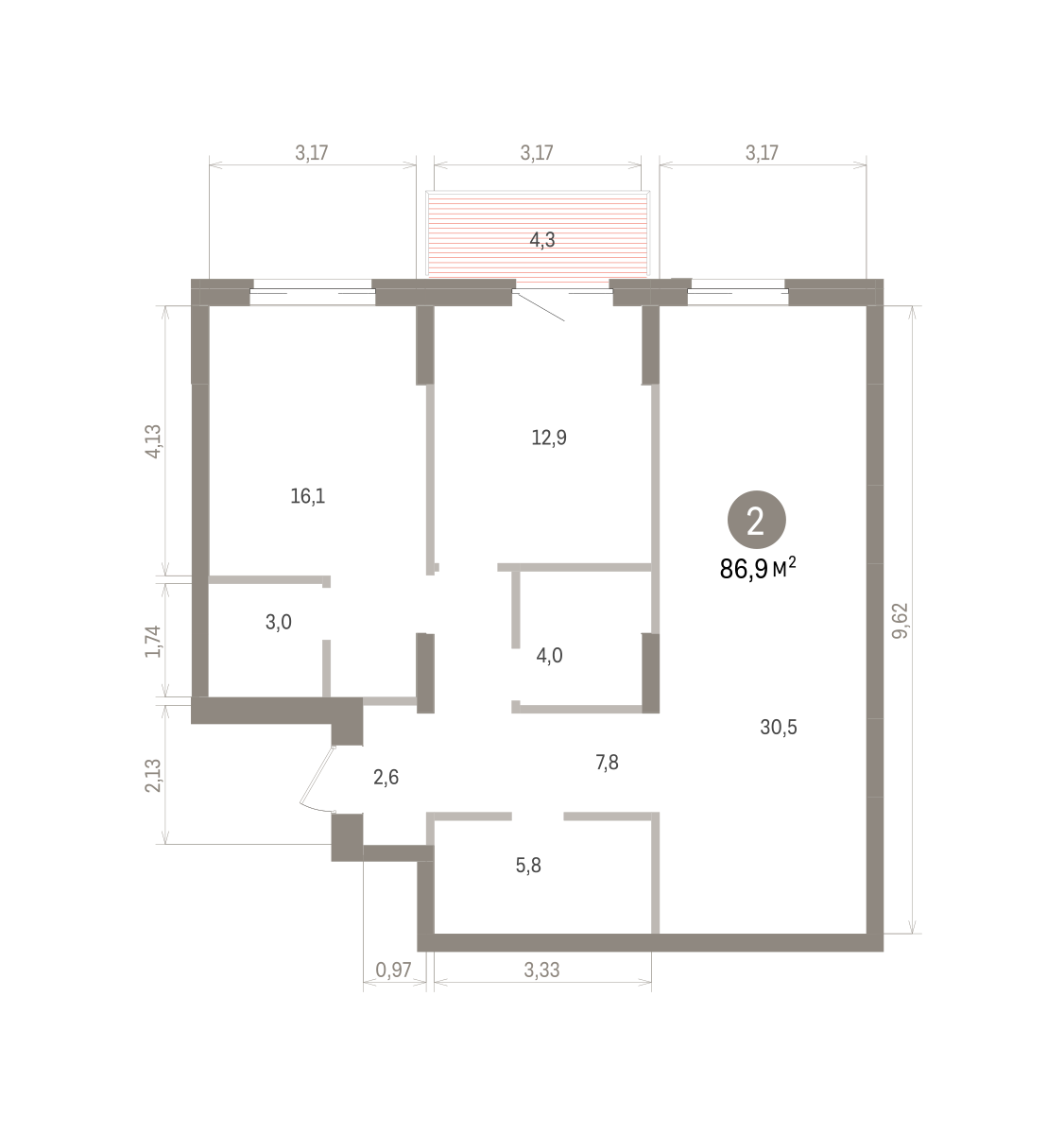 2-комнатная квартира, 86.94 кв.м, Кварталы Драверта, изображение-2