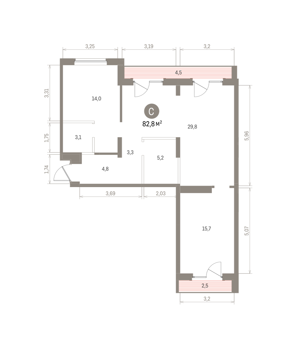2 комн. Квартира 82.8 кв. м