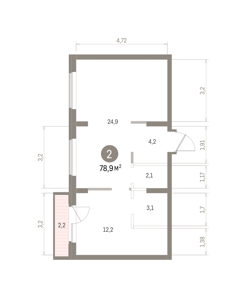 1 комн. Квартира 48.6 кв. м