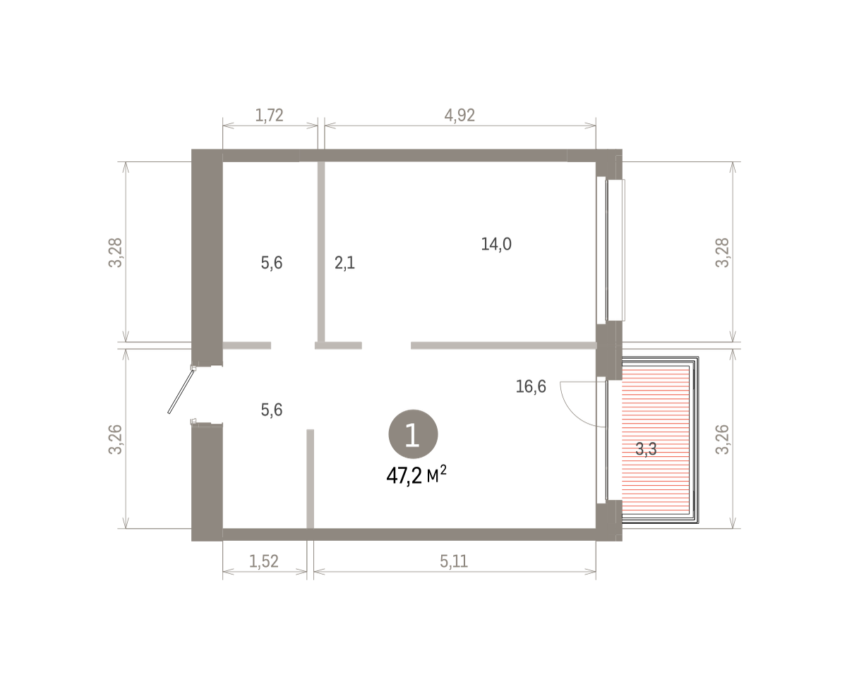 1 комн. Квартира 47.2 кв. м