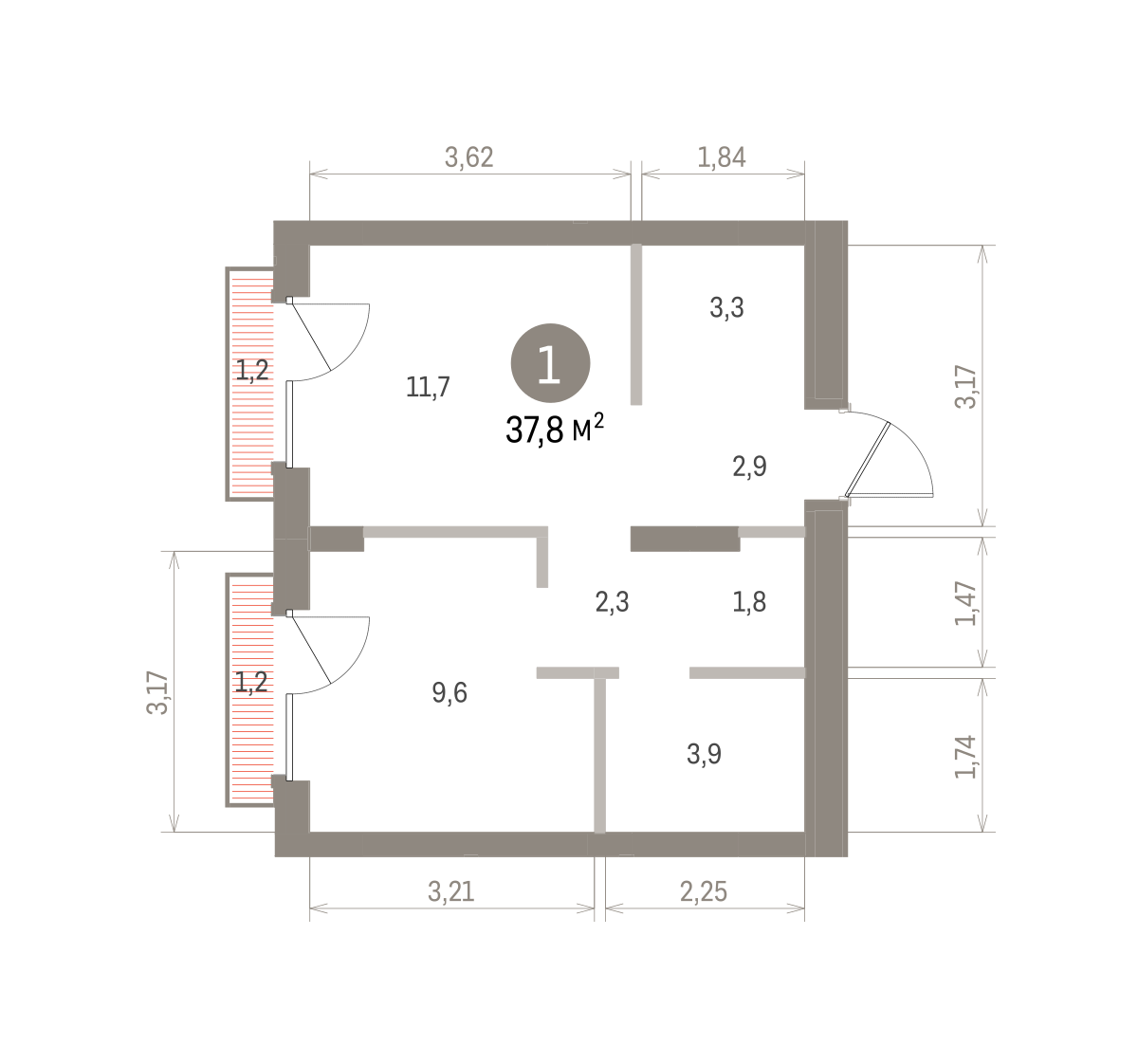 1 комн. Квартира 37.8 кв. м