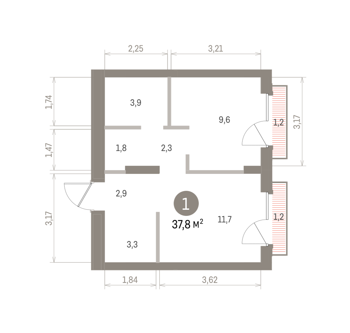1 комн. Квартира 37.8 кв. м