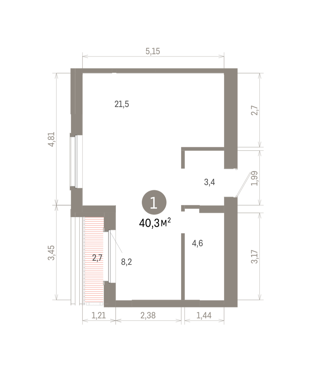 1-комнатная квартира, 40.34 кв.м, Кварталы Драверта, изображение-2