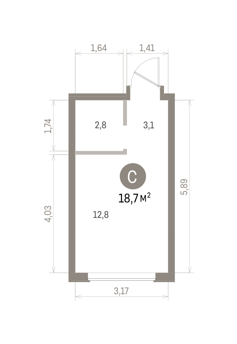 Квартира 18.7 кв. м