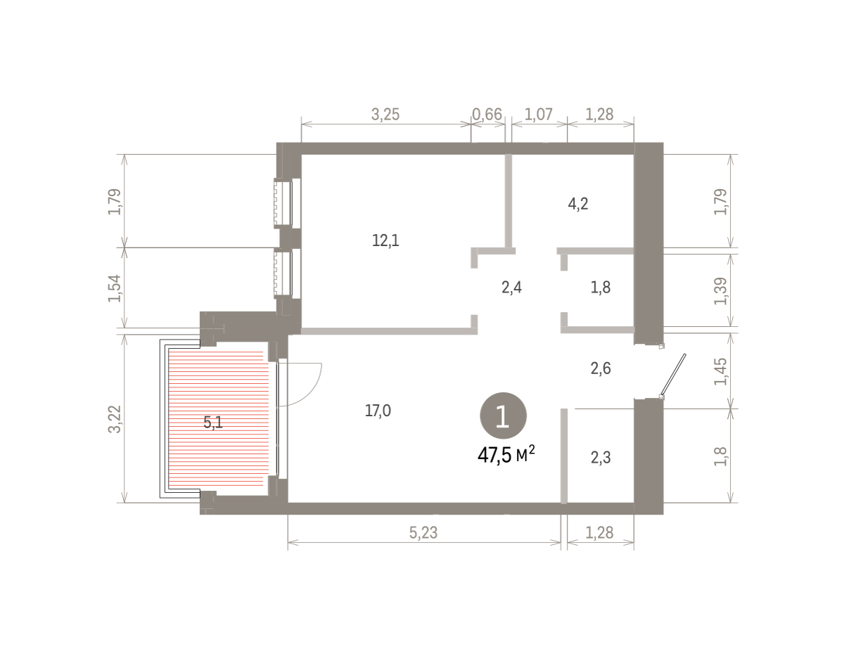 1 комн. Квартира 47.5 кв. м