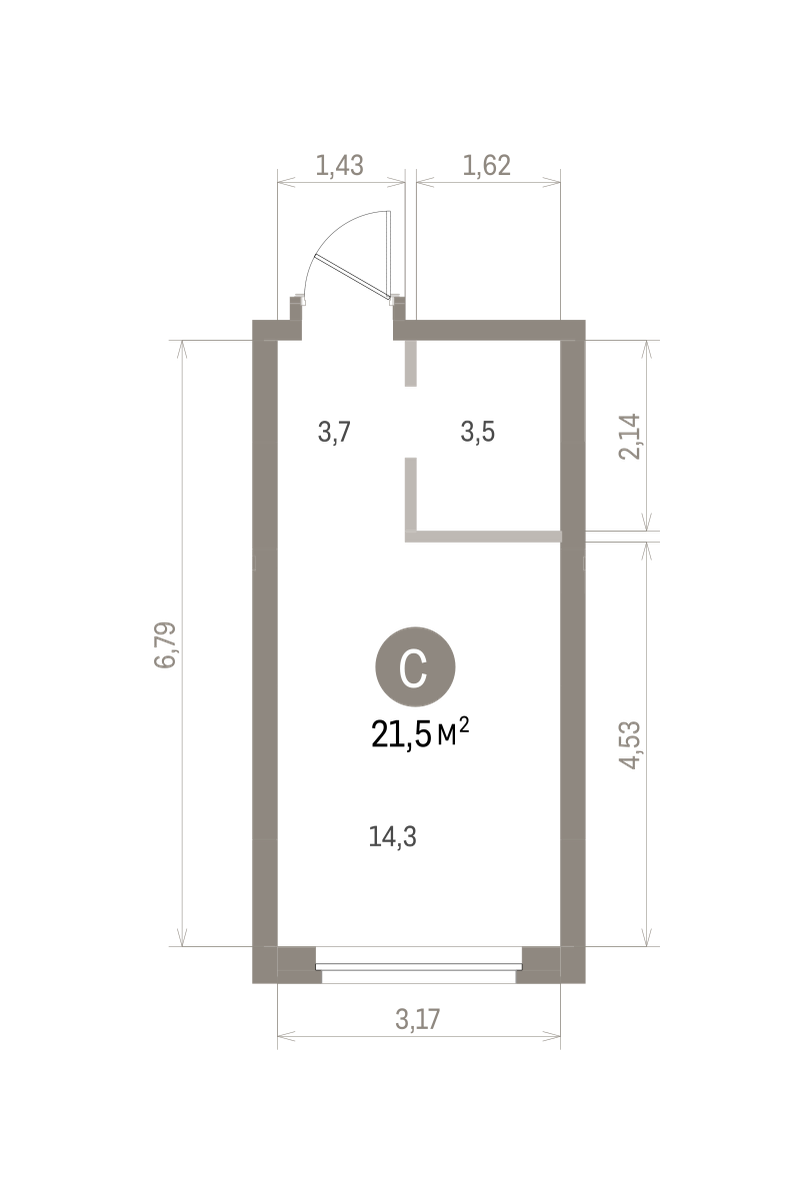 Квартира 21.5 кв. м