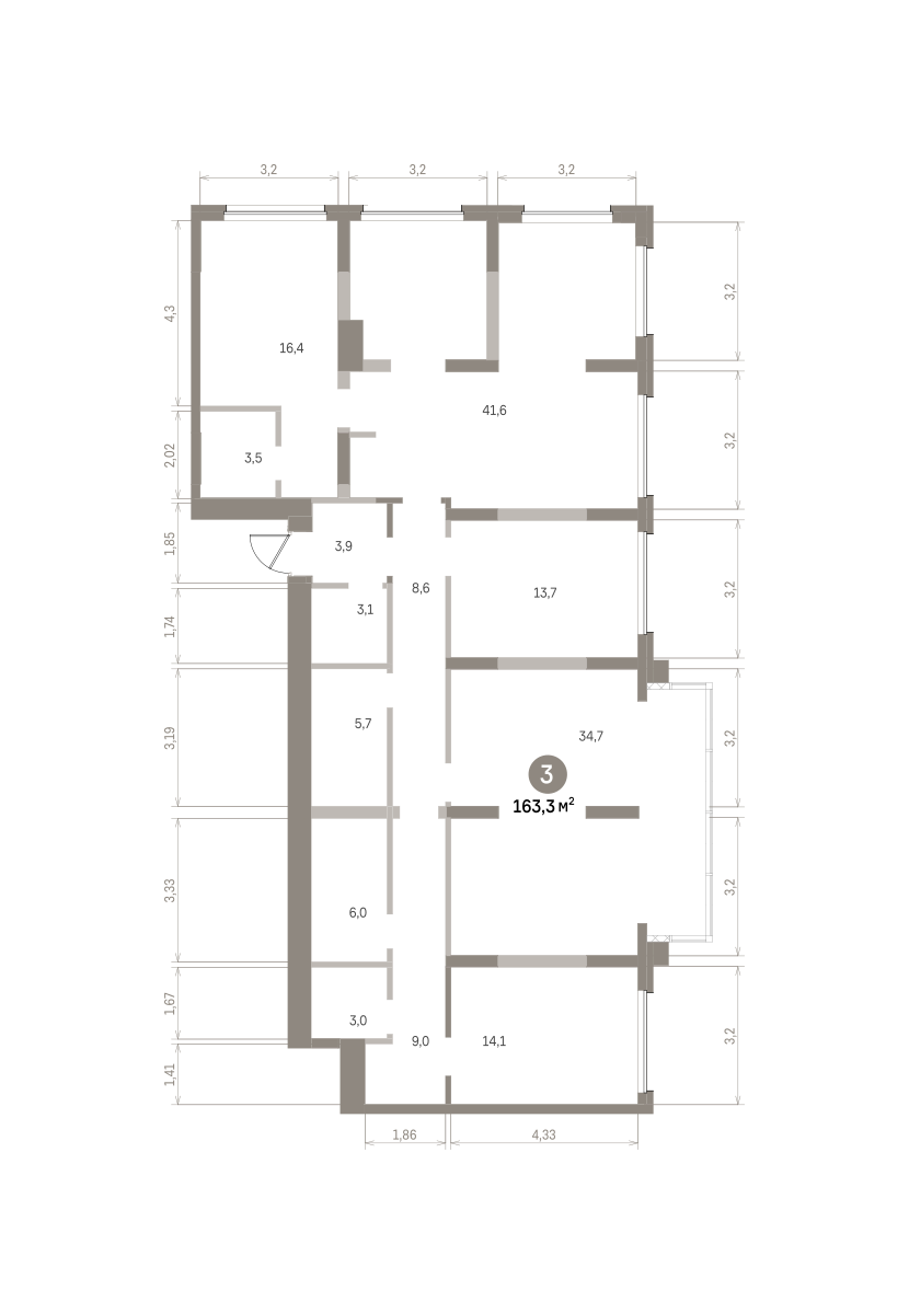 3 комн. Квартира 163.3 кв. м