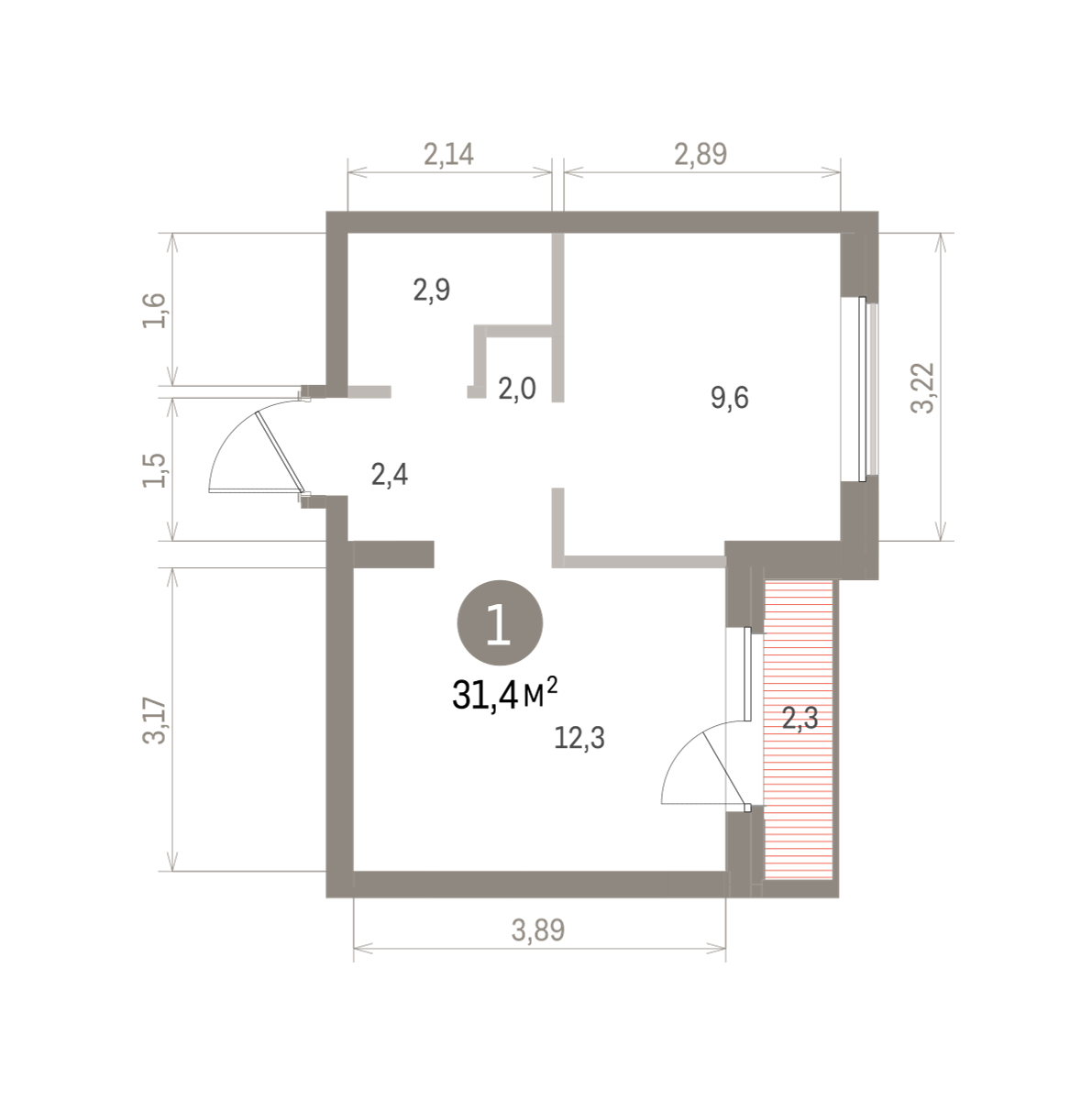 1 комн. Квартира 31.4 кв. м