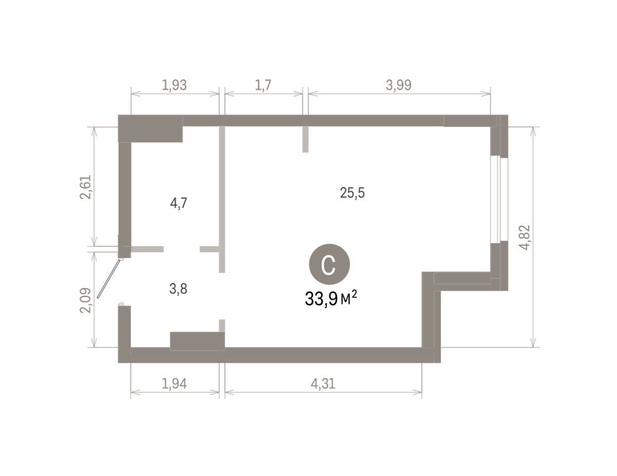 Квартира 33.9 кв. м