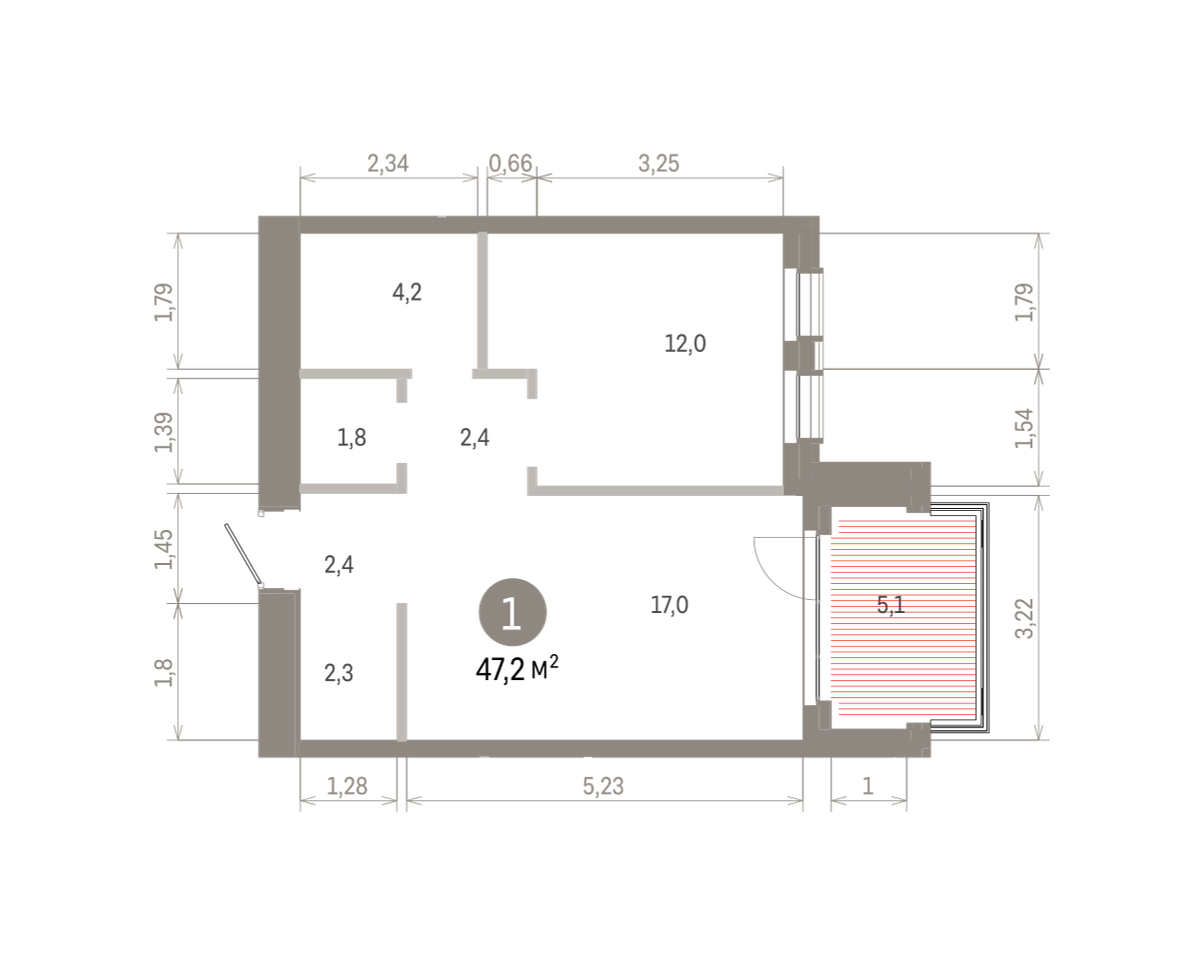 1 комн. Квартира 47.2 кв. м