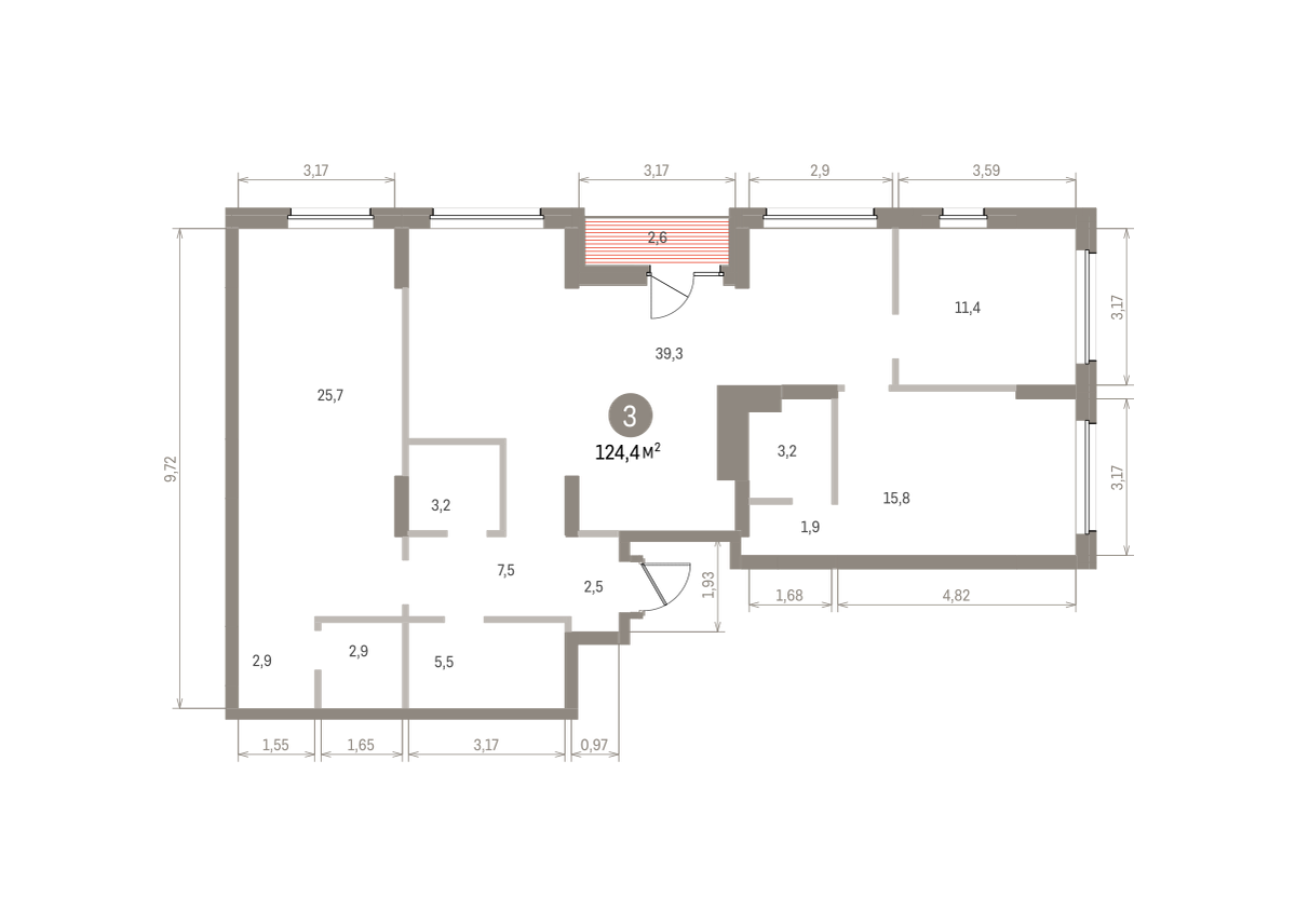3 комн. Квартира 124.4 кв. м