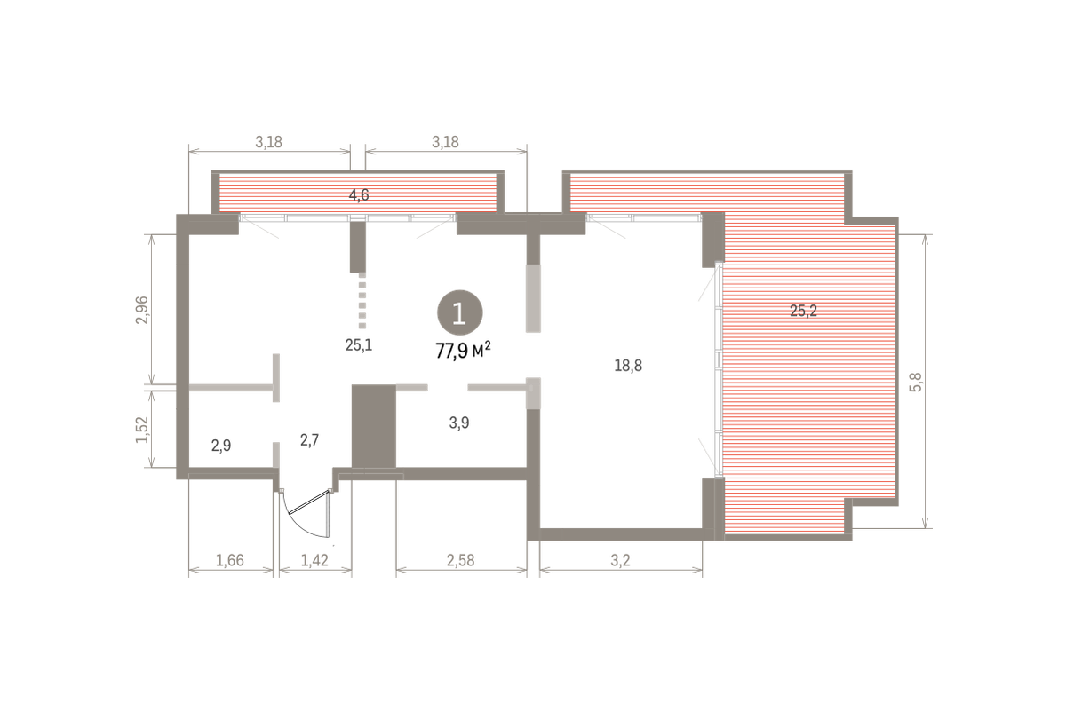 1 комн. Квартира 77.5 кв. м