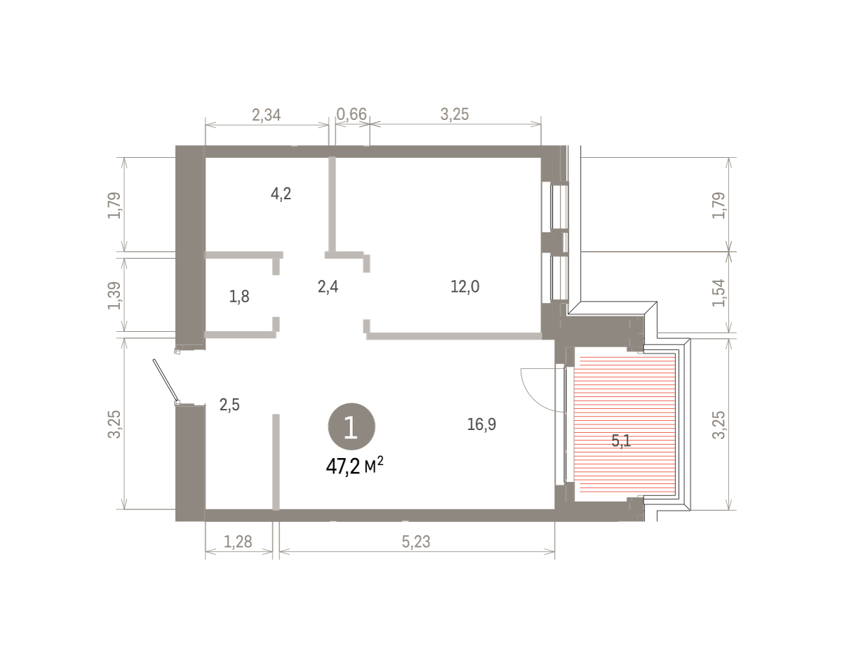 1 комн. Квартира 47.2 кв. м