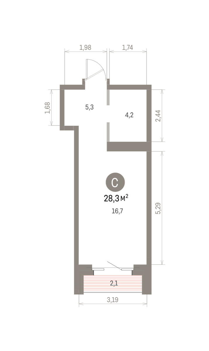 Квартира 28.3 кв. м