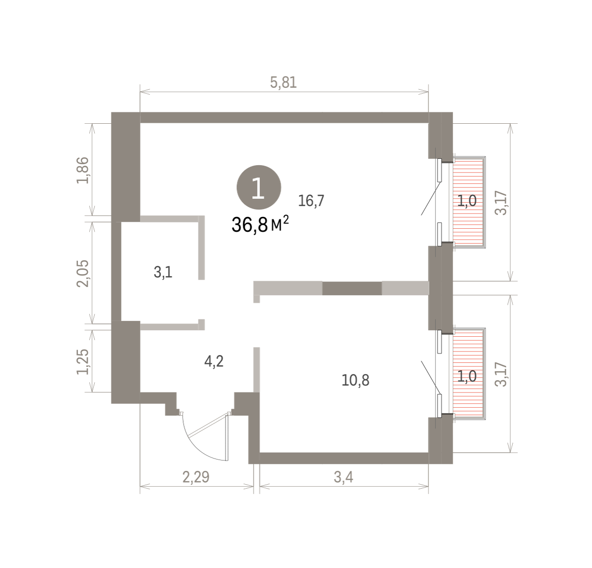 1 комн. Квартира 36.8 кв. м