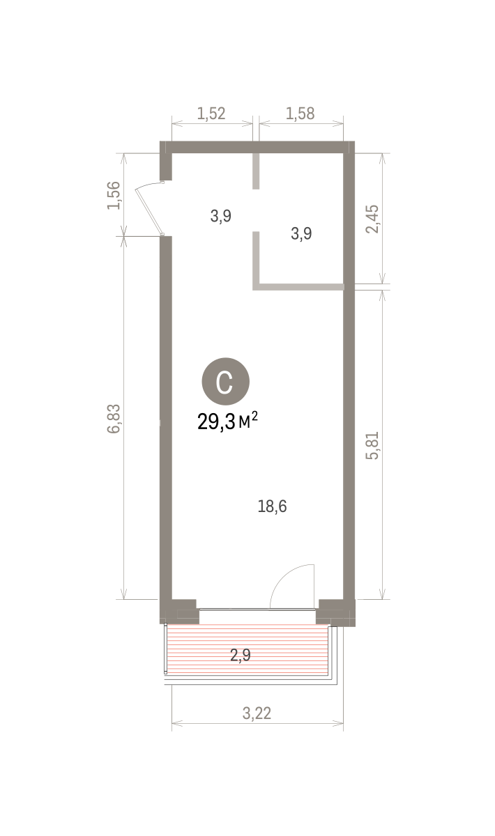 Квартира 29.3 кв. м